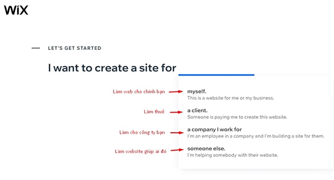 Các tùy chọn trong WIX